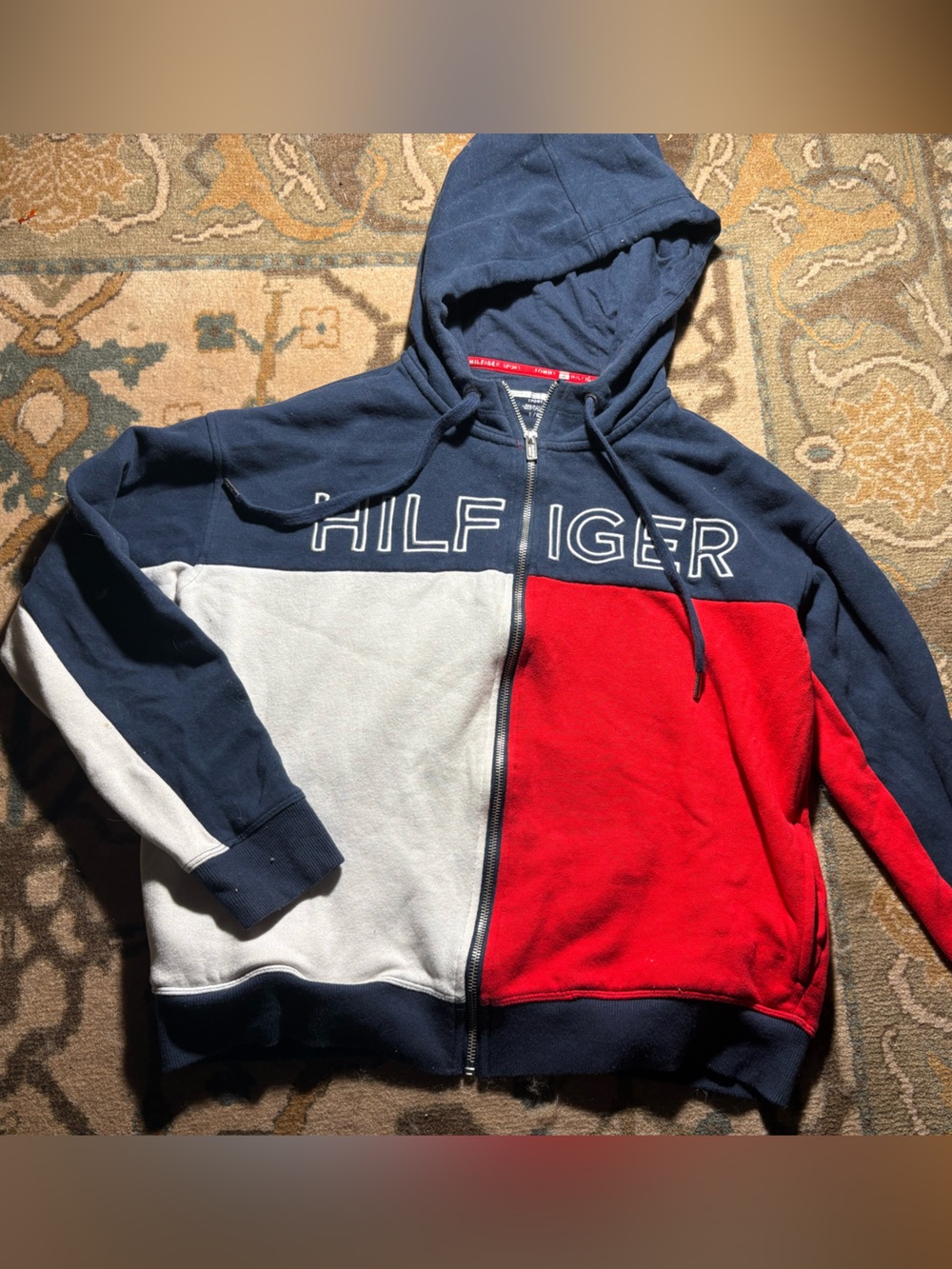 Tommy Hilfiger Navy White Red Colorblock Zip Hoodie